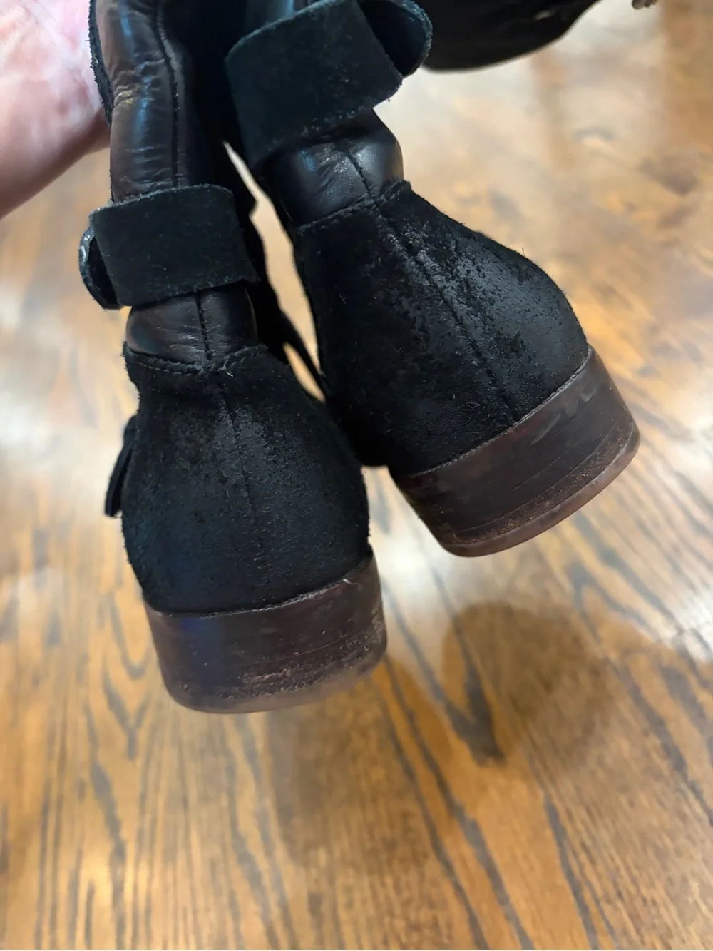 UGG Cydnee Black Suede Leather Buckle Shearling Lined Riding Campus Boots